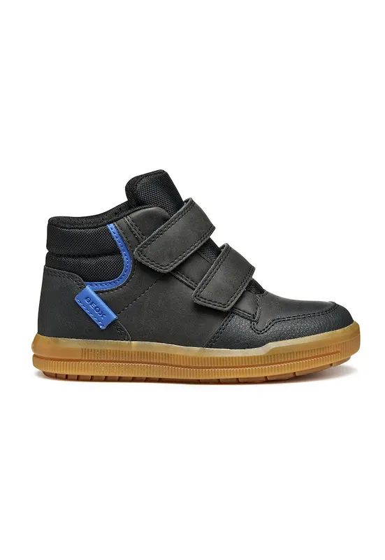 Pantofi sport de piele ecologica cu velcro - Negru stins/Albastru royal