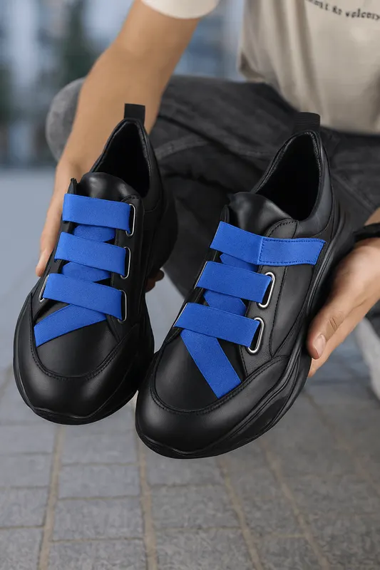 Pantofi Sport de Barbati din Piele Negri cu Elastic - ZOSO
