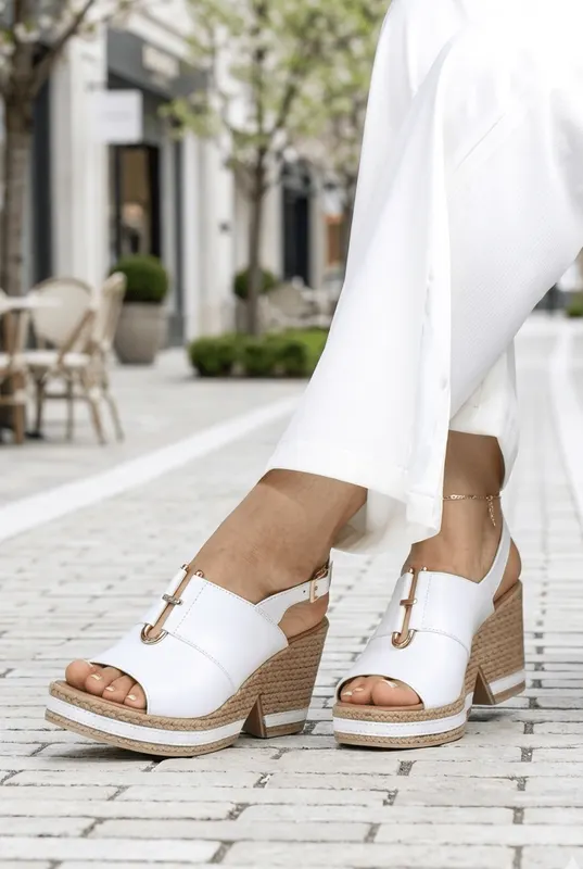 Sandale din Piele Alba cu Talpa Ortopedica - ZIFRE WHITE