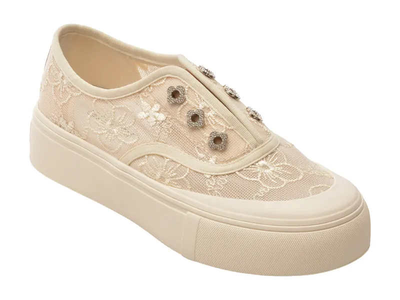 Pantofi bej, 9125, din material textil