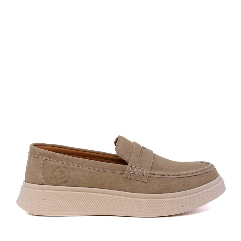 Pantofi tip mocasin bărbați taupe din piele întoarsă 1531BM0524VTA