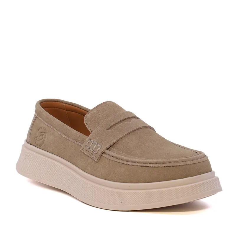 Pantofi tip mocasin bărbați taupe din piele întoarsă 1531BM0524VTA — imaginea 2