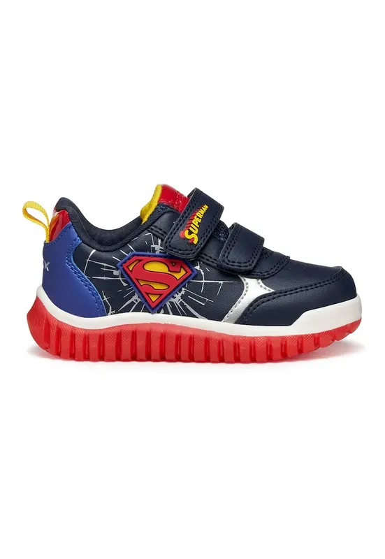 Pantofi sport din piele ecologica cu inchidere velcro - Rosu/Bleumarin