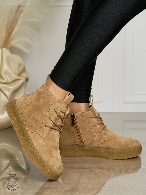 Ghete Dama Piele Naturala INTOARSA IMBLANITE CRL1457 KHAKI