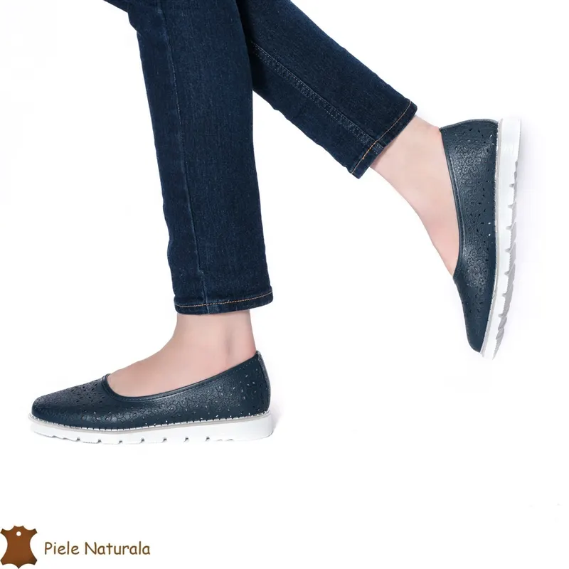 Balerini Dama Piele naturală CRL0030 BLEUMARIN