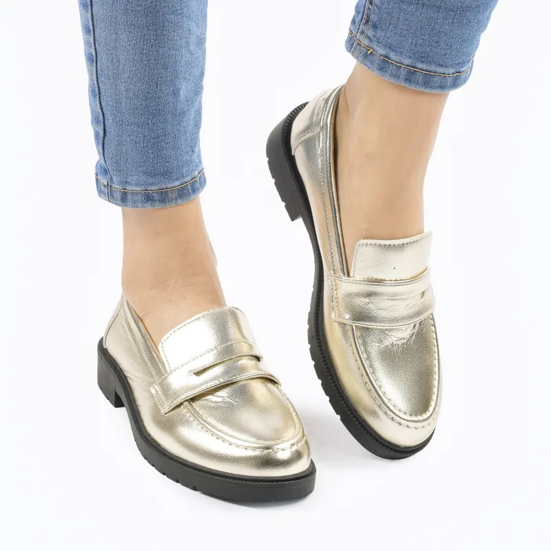 Mocasini DAMA din PIELE ECOLOGICA CRL0960 CULOARE: AURIU