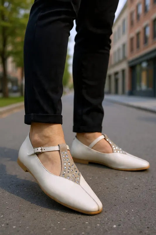 Balerini din Piele Bej Accesorizati - MYX BEIGE