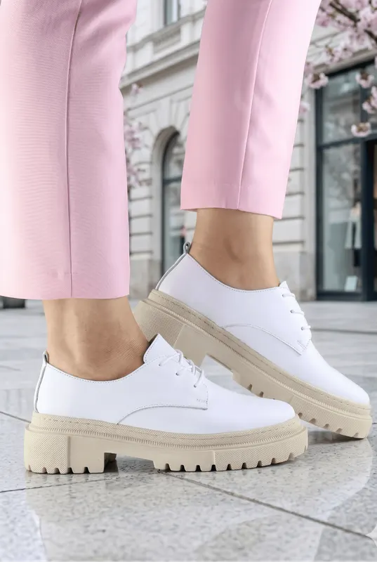 Pantofi Casual cu Siret din Piele Alba- PADA WHITE