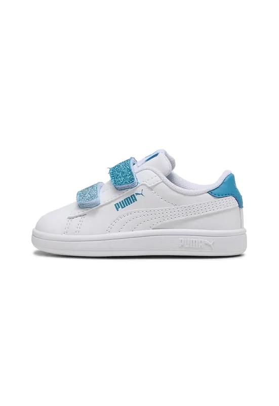 Pantofi sport Smash 3.0 de piele ecologica cu velcro si particule stralucitoare - Alb/Albastru lavanda/Albastru azur