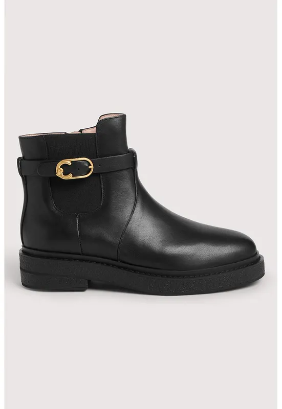 Ghete din piele cu bareta decorativa - Negru