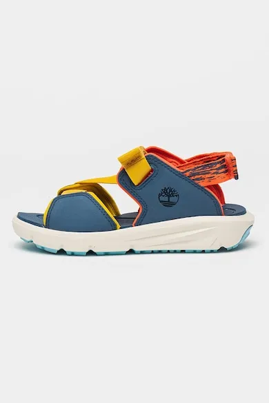 Sandale de piele ecologica cu velcro Motion Dune - Albastru inchis/Galben mustar