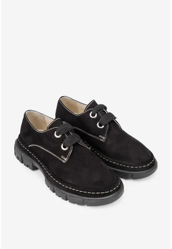 Pantofi dama din piele intoarsa negri - Negru