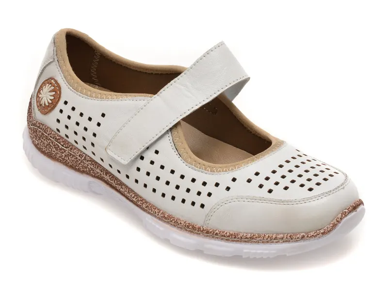 Pantofi albi, EV2922, din piele naturala