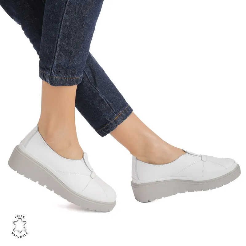 Pantofi Casual de dama din Piele Naturala CRL0918 ALB