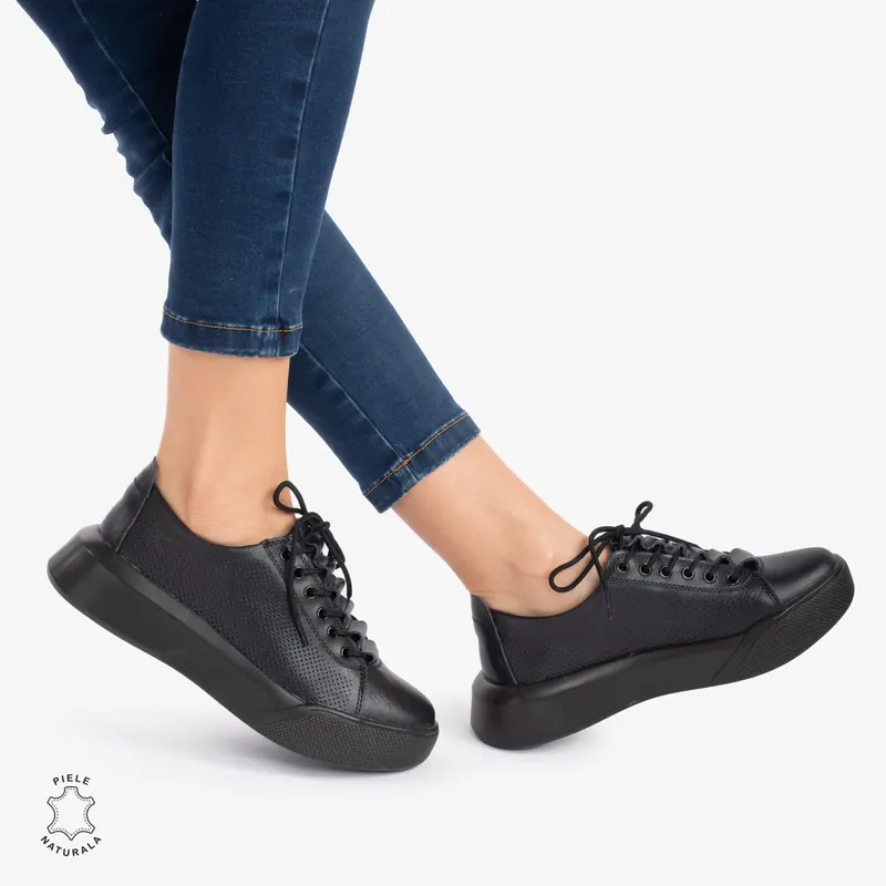 Pantofi Casual de dama din Piele Naturala CRL0572 Negru