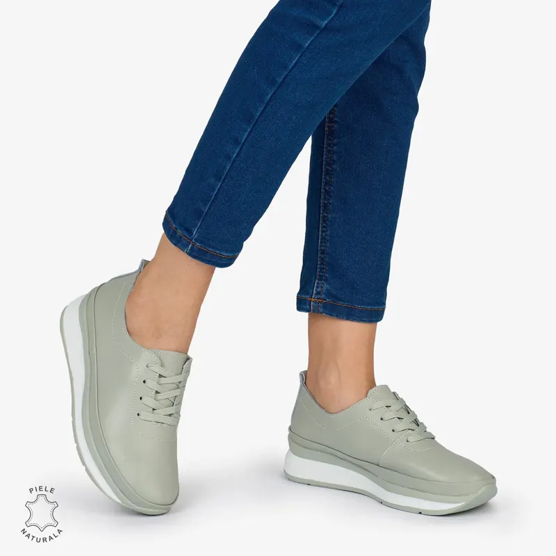 PANTOFI CASUAL Dama Piele Naturala USOR INALTA CRL1051 Culoare: BARILLA