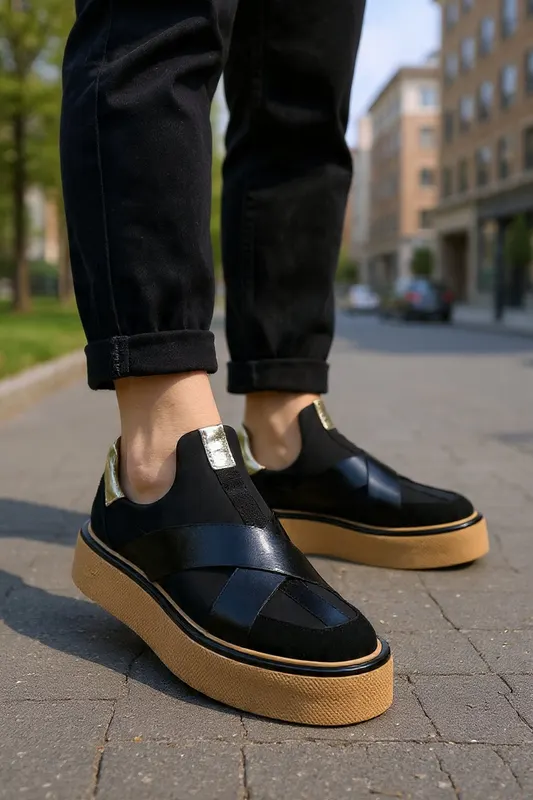 Pantofi din Piele si Strech si Elastic Negri - BRAZIL