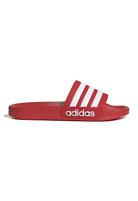 Papuci cu logo Adilette - Rosu/Alb murdar