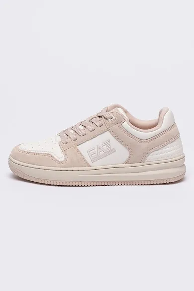 Pantofi sport cu detalii de piele intoarsa - Alb/Maro nisip/Roz