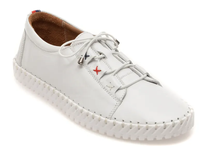 Pantofi albi, EV2950, din piele naturala