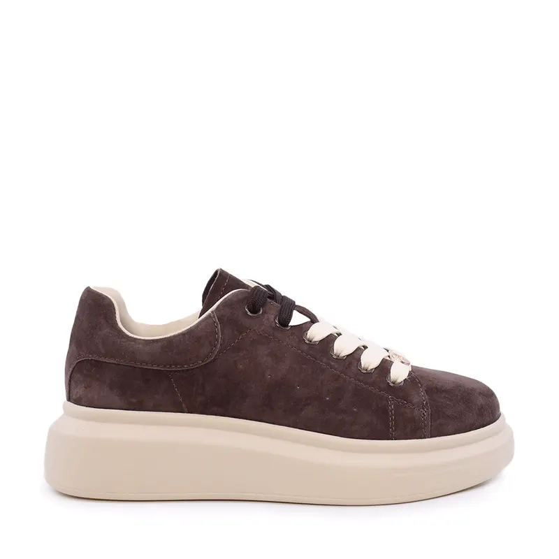 Sneakers femei maro din piele întoarsă 3742dp312vm