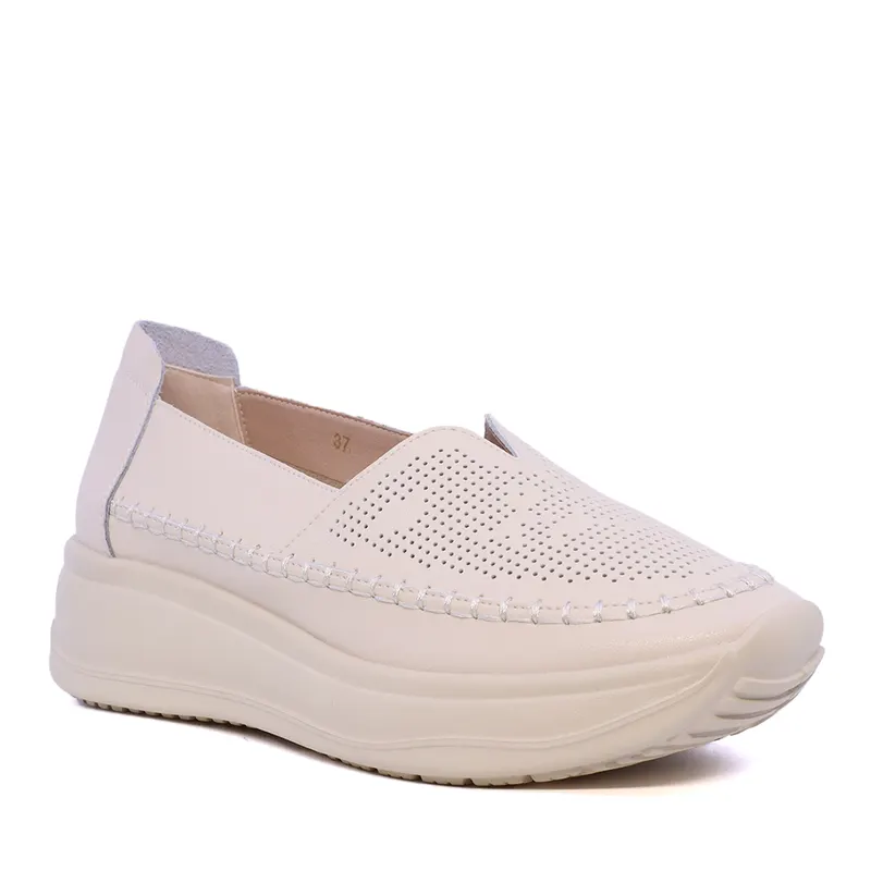 Pantofi tip slip on femei bej din piele 3749DPF011BE — imaginea 2