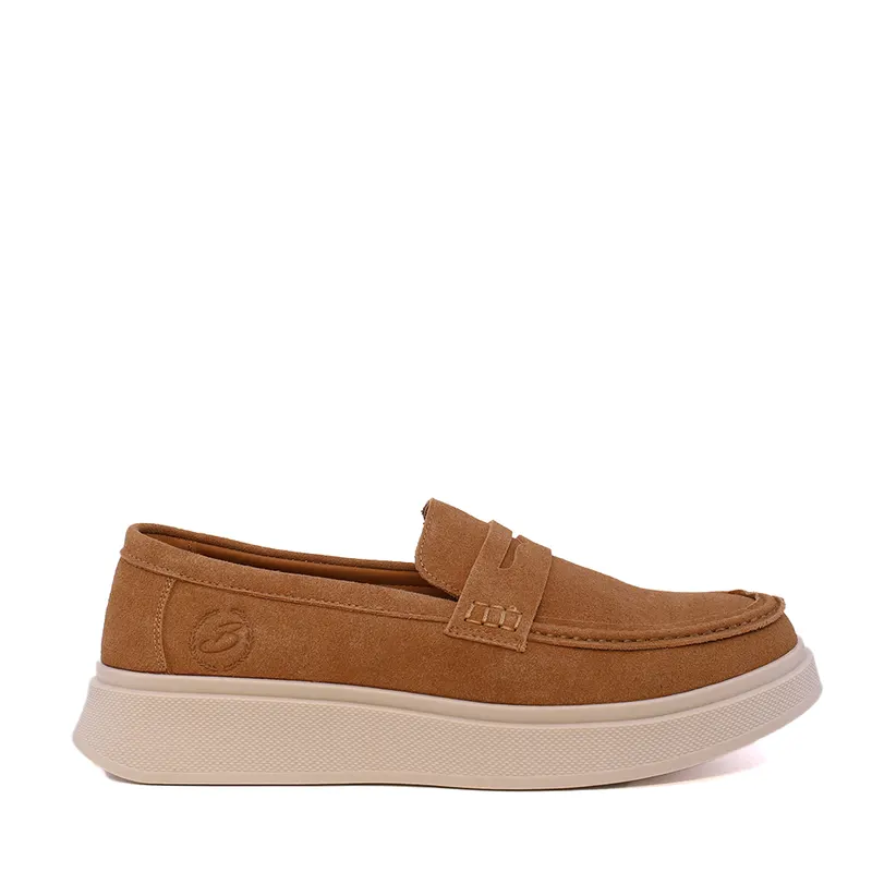 Pantofi tip mocasin bărbați camel din piele întoarsă 1531BM0524VCA
