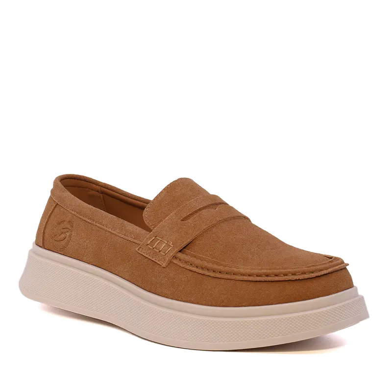 Pantofi tip mocasin bărbați camel din piele întoarsă 1531BM0524VCA — imaginea 2