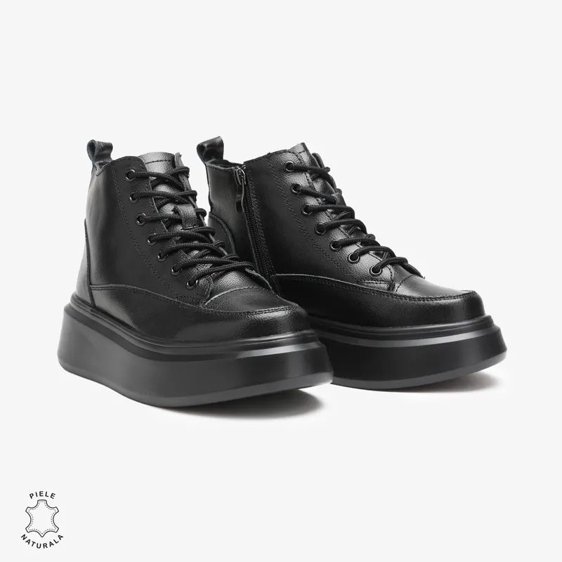 Ghete dama din Piele Naturala CU SIRET CRL0678 NEGRU
