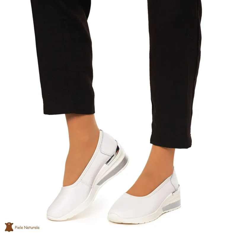 Balerini Dama Piele Naturala slip-on CRL0082 ALB