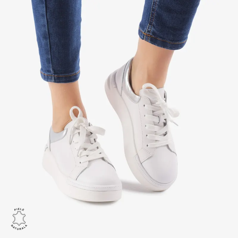 Pantofi Casual de dama din Piele naturala Trendy CRL0525 ALB
