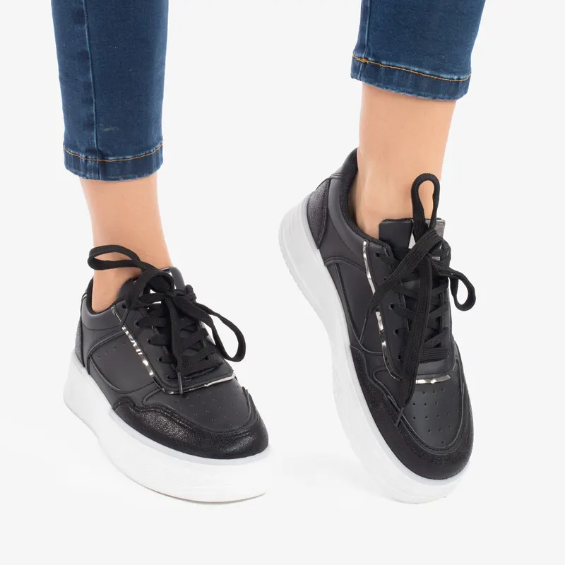 SNEAKERS DAMA din PIELE ECOLOGICA CRL0892 CULOARE:NEGRU
