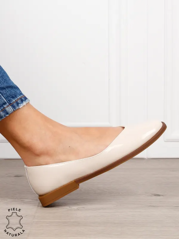 Balerini dama din piele naturala cu talpa usoara si plata CRL1630 BEJ