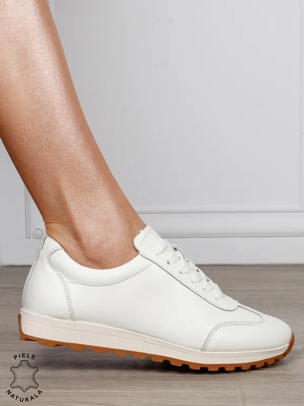 Pantofi Casual Damă din Piele Naturală cu Șiret și Talpă Comfort CRL1302 BEJ