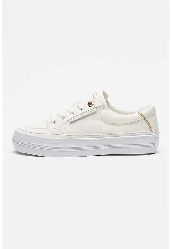 Pantofi sport low-cut cu talpa flatform - Auriu/Alb optic/Alb murdar