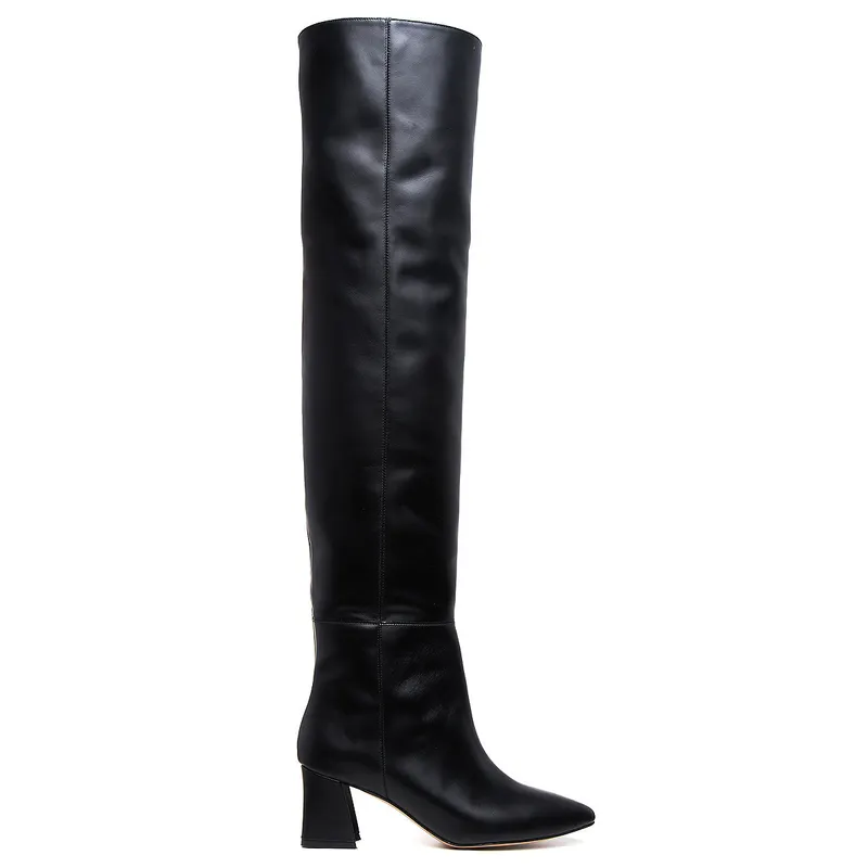 Cizme Lungi Milana Piele Naturala, Negre - 35 / 6.5 cm - Gros