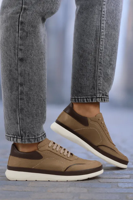 Pantofi Casual Barbati din Piele Nubuk Bej - BRENT
