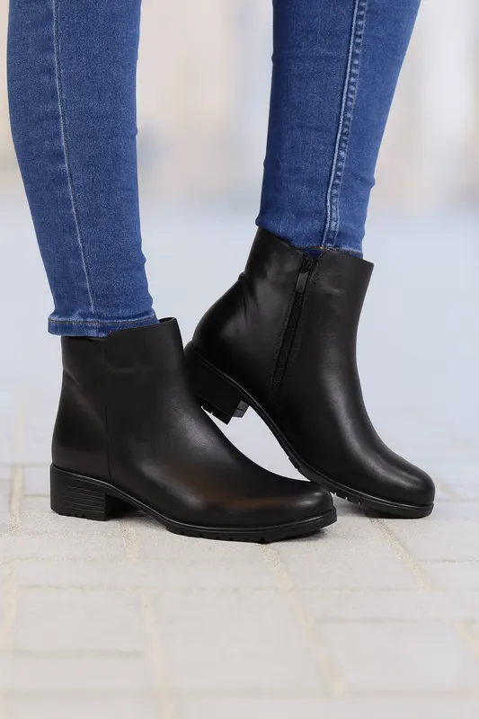 Ghete Dama din Piele Negre cu Fermoar - ORE
