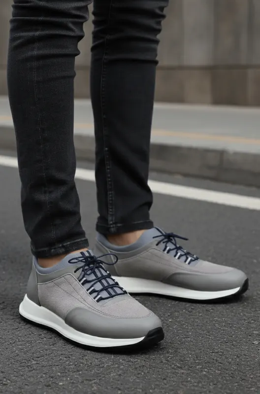 Sneakers din Piele Gri cu Strech - DAVY GREY