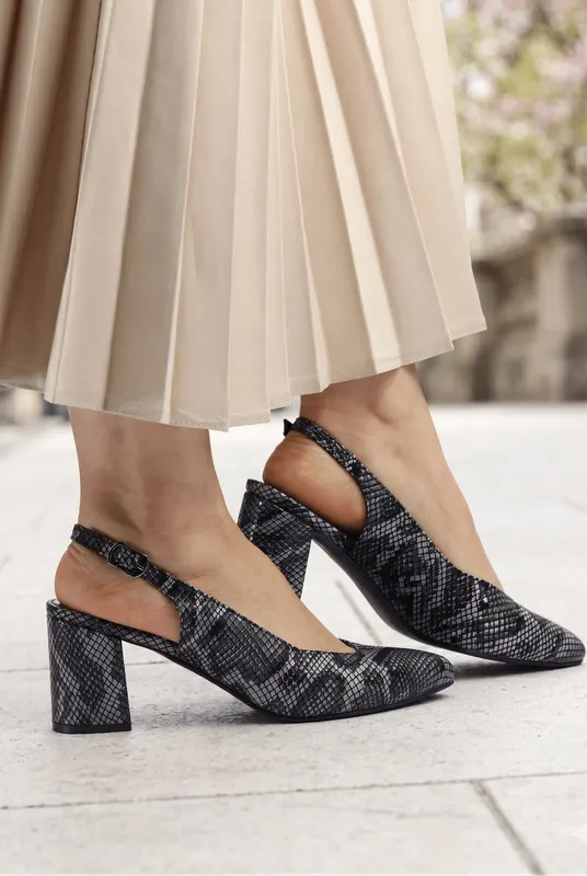 Pantofi Eleganti cu Toc din Piele Negru Snake - PITON