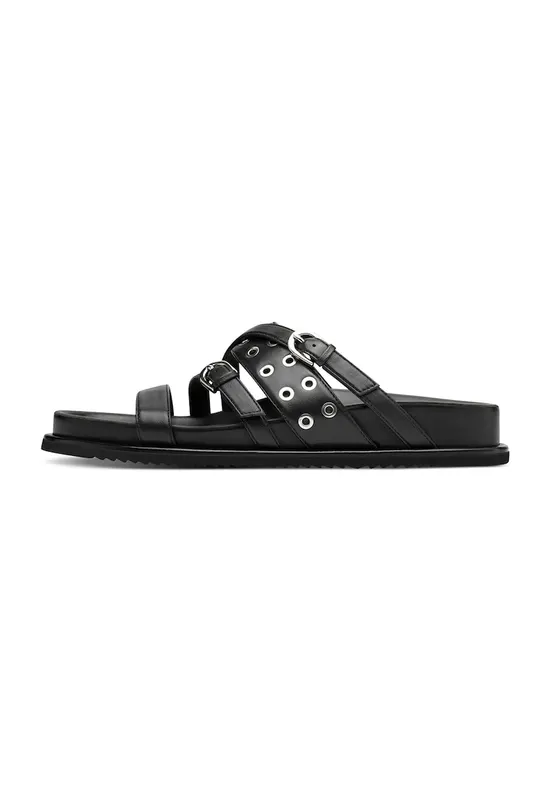 Papuci de casa din piele cu perforatii metalice - Negru