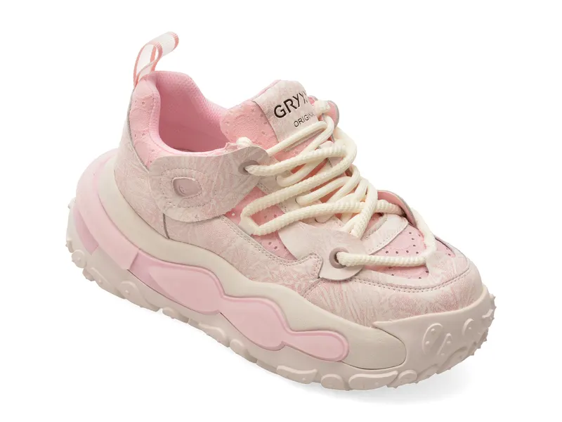 Pantofi sport roz, 5373, din material textil si piele naturala