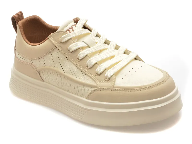 Pantofi sport bej, 9253, din piele naturala