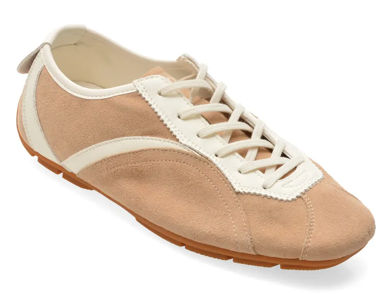 Pantofi sport bej, 60081, din piele intoarsa