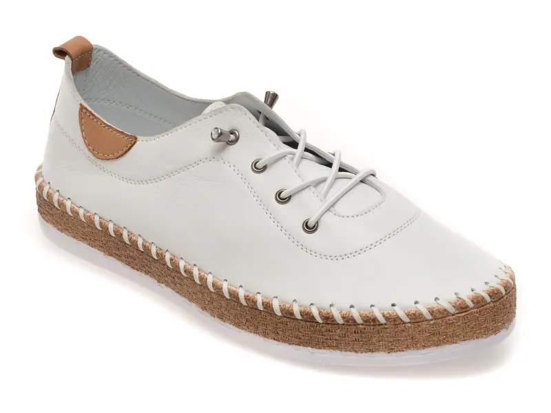 Pantofi albi, EV30106, din piele naturala
