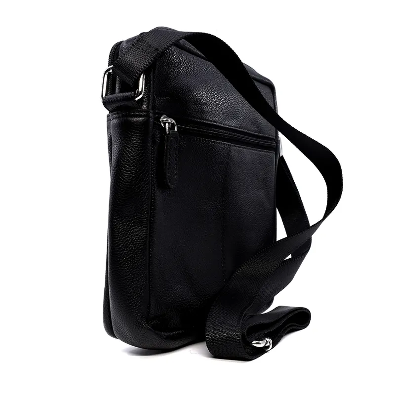 Geantă crossbody bărbați neagră din piele 263BGEA6402N — imaginea 2