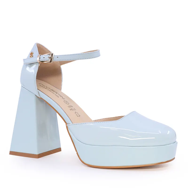 Pantofi Mary Jane femei Enzo Bertini albastri din piele lăcuită cu toc și platformă 1127DD4447LAZ — imaginea 2