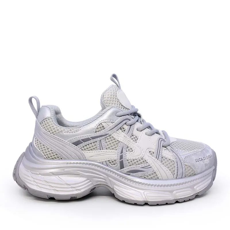 Sneakers femei Luca di Gioia argintii din piele și textil 3841DP096AG