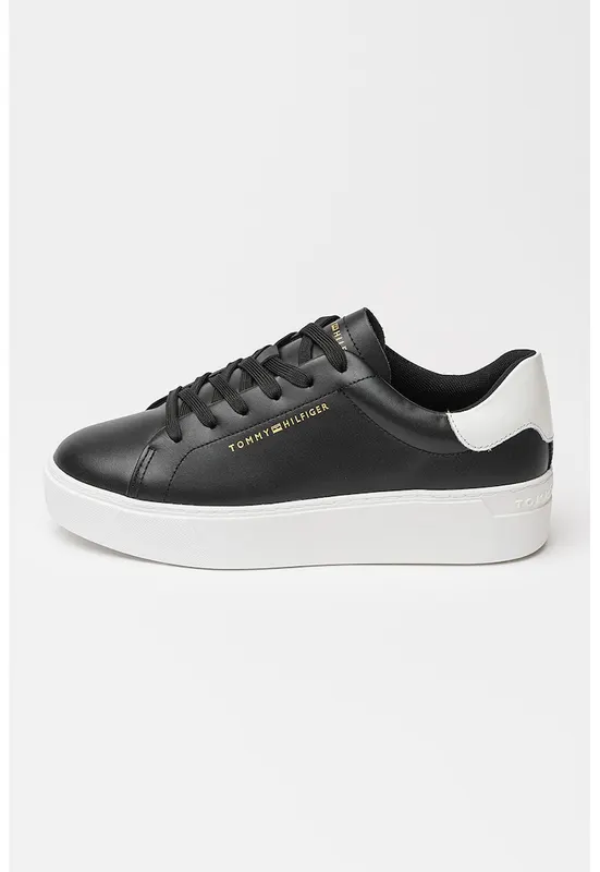 Pantofi sport flatform din piele Chic - Negru/Alb optic