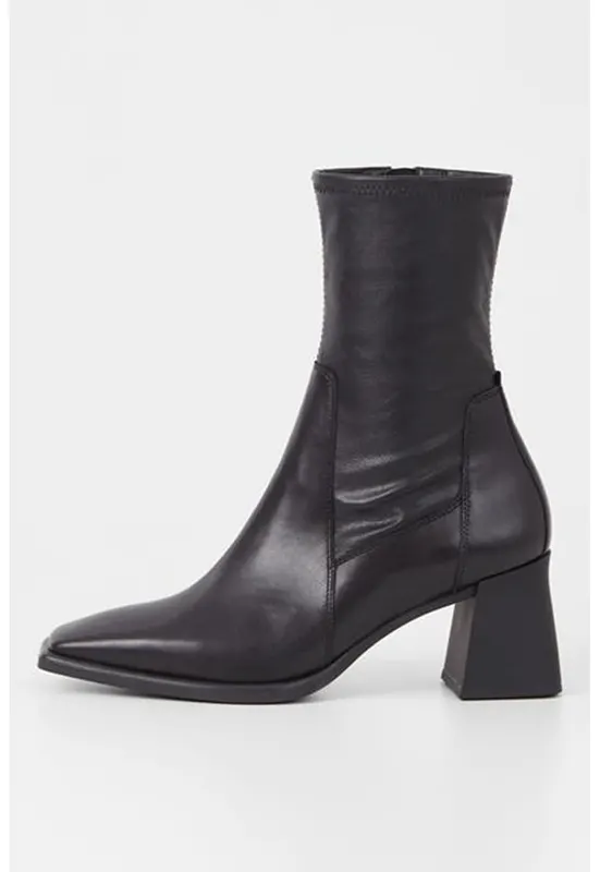 Botine de piele cu varf patrat - Negru